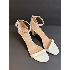NWOT Stuart Weitzman NearlyNude Ankle Strap White Block Heel Bridal Sandal W 11